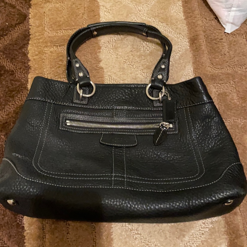 Coach black leather tote